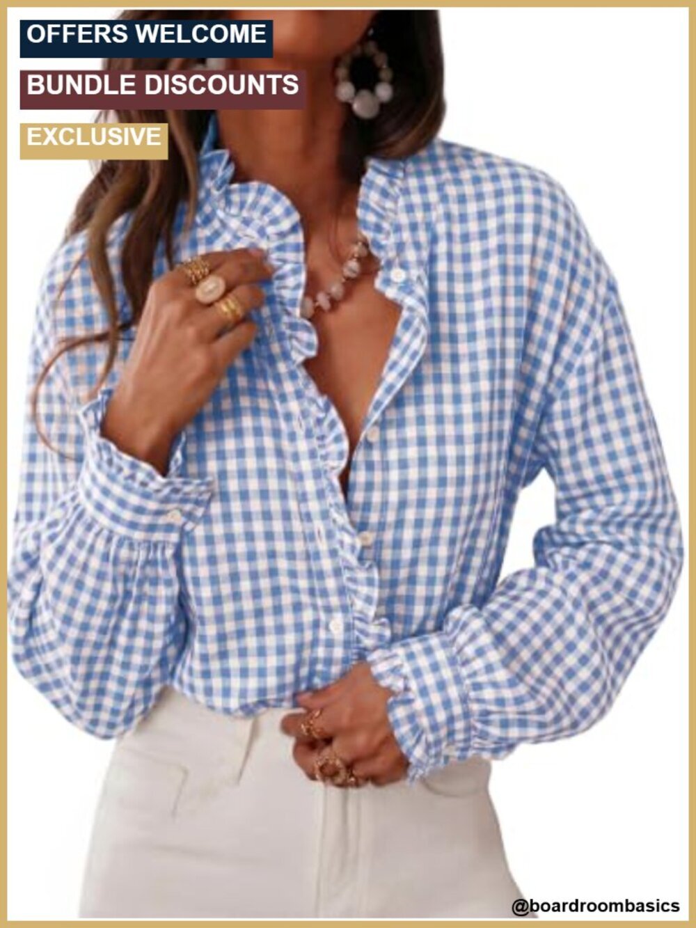 Womens Puff Sleeve Plaid Button Down Shirt Blouse Tunic Lightweight Cotton V